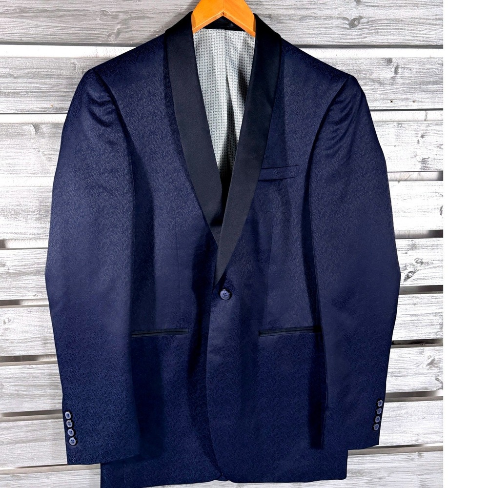 Zenbriele Mens Navy Blue Paisley Jacquard Tuxedo Blazer Shawl Lapel Slim 38L